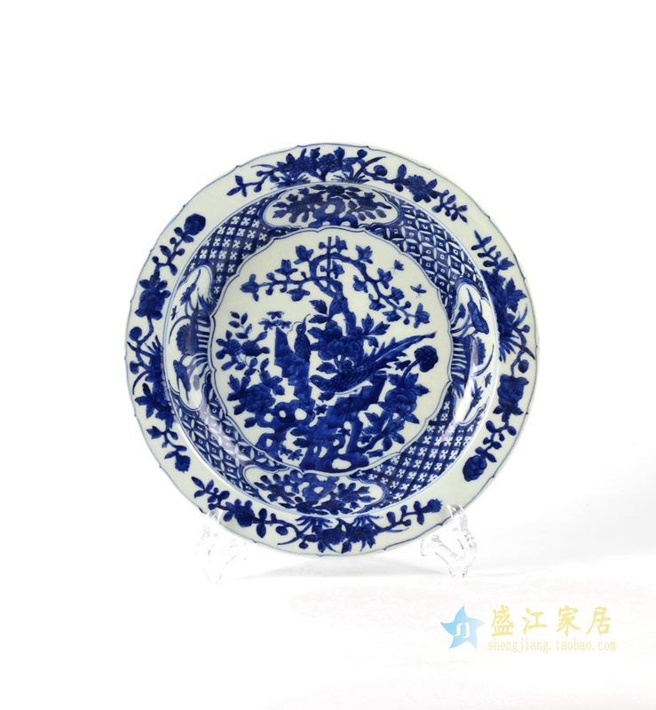青花手绘月光盆 挂盆 瓷盆瓷碟 陶瓷摆件品
