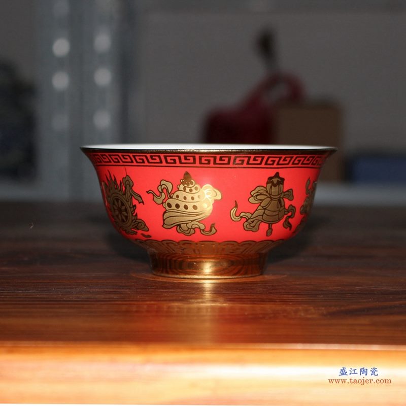 5寸金色红底米饭碗 景德镇 单碗 小汤碗