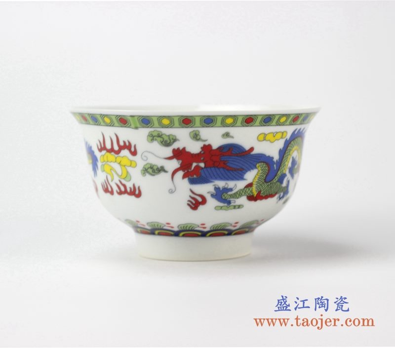 5寸粉彩龙纹米饭碗 单碗 陶瓷小汤碗