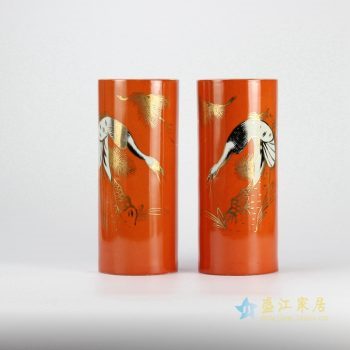 rzjd04-4   颜色釉  天鹅镶金橙色箭筒  伞筒  伞桶 景德镇