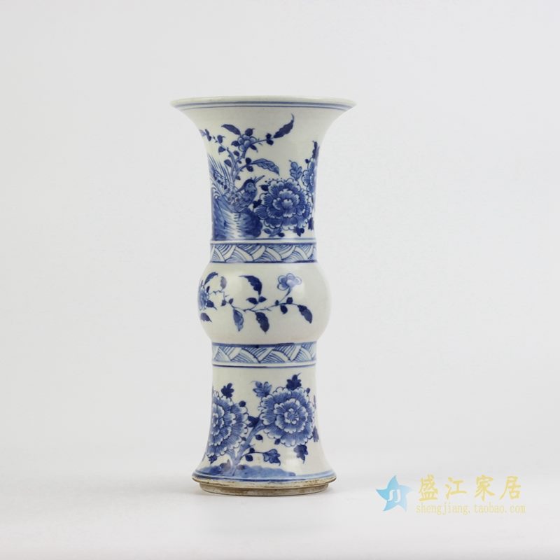 手绘青花牡丹花瓶花插 花菇花瓶