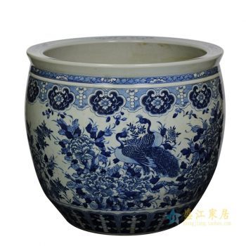 rzjm01    手绘青花花鸟大缸  水浅   花盆  景德镇   厂家直销