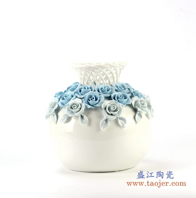 镂空珐琅瓷花朵花瓶 艺术摆件品
