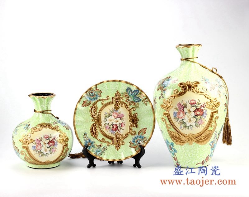 颜色釉花瓶花盆套装组合 工艺摆设品