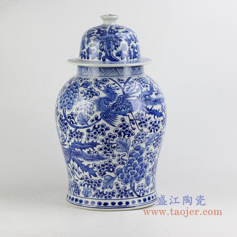 青花花草将军罐 青花罐 艺术摆件品