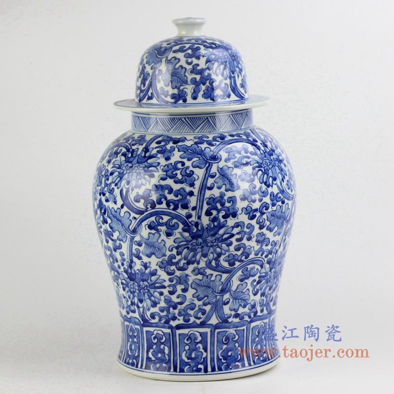 青花花草将军罐 青花罐 艺术摆件品