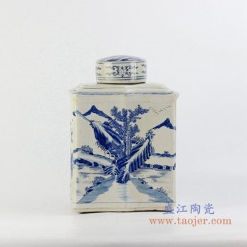 ryqq55-b    青花山水茶叶罐密封储物罐