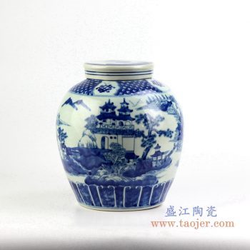 ryvm24    青花仿古山水楼阁罐  密封茶叶罐    盖坛