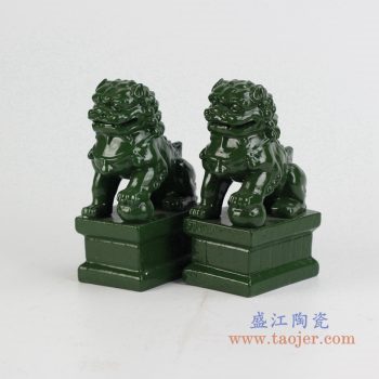 ryxp21-p    颜色釉深绿对狮双狮 摆件品
