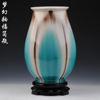 ryyo08-a    高温颜色釉 梦幻釉 窑变 浅蓝 福筒瓶 花瓶
