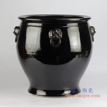rzfh10 景德镇高温颜色釉乌金釉黑色全手工狮子头缸水缸  陶瓷缸  花盆