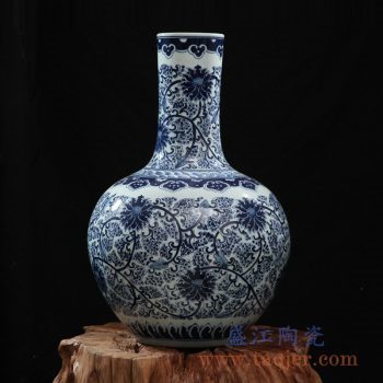 rzfq03-b    全手绘全手工胎仿古青花缠枝天球瓶   花瓶摆件品