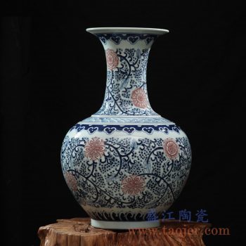 rzfq03-c    全手绘全手工胎青花釉里红缠枝赏瓶 花瓶摆件