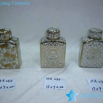 rzka15a288-290   金边 金色线条图案方形茶叶罐 盖罐 糖果罐