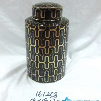 rzka161258    金色黑底线条 直筒陶瓷罐 茶叶罐 糖果罐