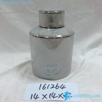 rzka161264　镀银边 海浪纹 线条直筒陶瓷罐 糖果罐 茶叶罐 矮