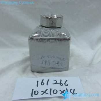 rzka161266　 银边  银色海浪纹线条陶瓷罐 三角形 糖果罐 茶叶罐 矮