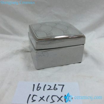 rzka161267   银边  银色海浪纹线条方形印泥盒 储物盒 茶叶罐