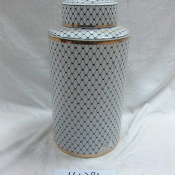 rzka161281     金边青花底纹线条直筒 陶瓷罐 茶叶罐 糖果罐 中号