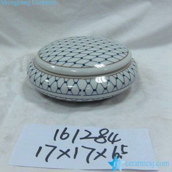 rzka161284    金边 青花底纹  圆形 印泥盒