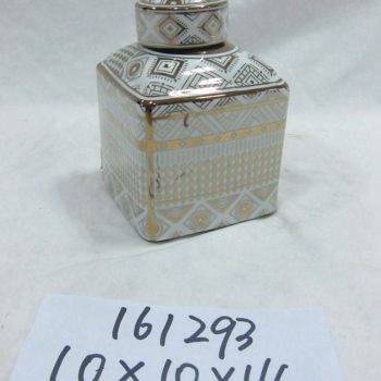 rzka161293   金边金色金线条图案 四方陶瓷罐 茶叶罐 糖果罐 小号