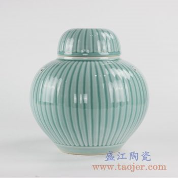 DS89-RYMA101_景德镇颜色釉豆青釉青色瓜棱纹雕刻台灯简约设计灯饰现代家居装饰
