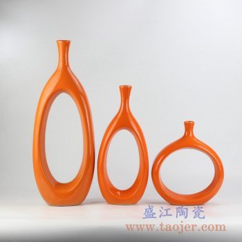 RYKB151-D_颜色釉橘黄色陶瓷家居摆件现代简约设计装饰陶瓷花瓶组合橱窗壁柜书架摆件北欧简约风