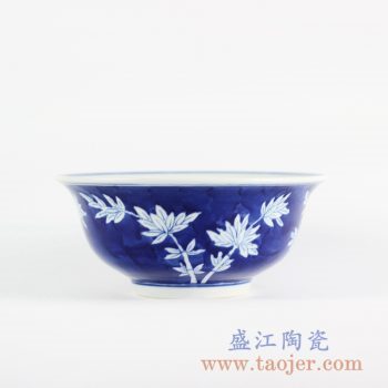 RYLU107-B_景德镇仿古手绘蓝底蓝地青花竹子碗 蓝色饭碗汤碗面碗陶瓷碗餐具