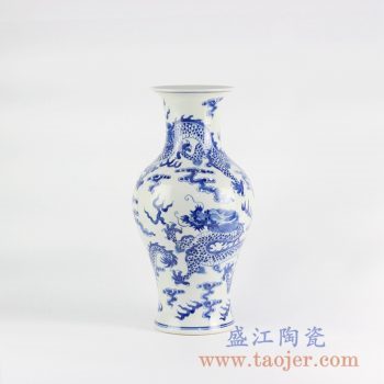 RYLU110_景德镇手绘仿古青花龙纹花瓶云纹传统青花瓷摆件装饰品室内陈设陶瓷