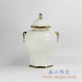 RYNQ166-C_现代风格装饰描金双耳乳白色将军罐储物罐艺术摆件陶瓷装饰陈设小号