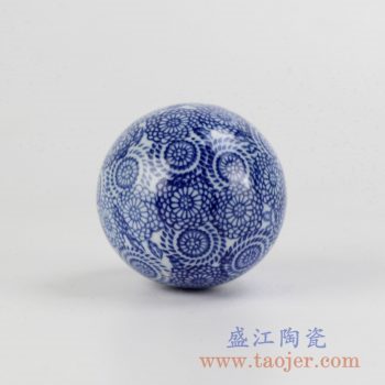 RYPU23-C_青花漂浮陶瓷球装饰家居摆件鱼池鱼缸装饰风水球工艺品