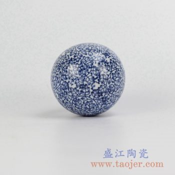 RYPU23-F_青花漂浮陶瓷球装饰家居摆件鱼池鱼缸装饰风水球工艺品