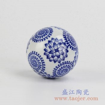 RYPU23-d_莲花青花漂浮陶瓷球装饰家居摆件鱼池鱼缸装饰风水球工艺品