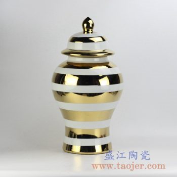 RYRJ16-B_镀金白条纹颜色釉将军罐盖罐花瓶艺术摆件景德镇陶瓷罐