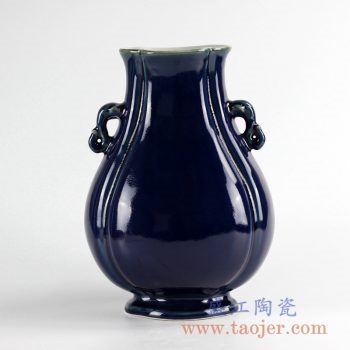RYUU11_景德镇仿古清祭蓝釉象耳尊 古董古玩 瓷器 复古 中式古典家居摆件
