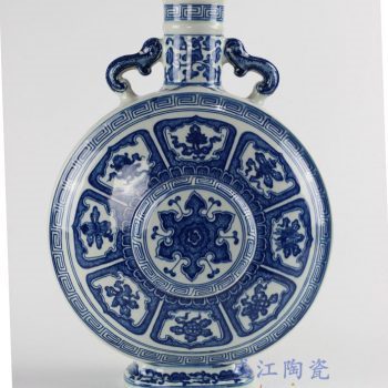 RYUU16_仿古清乾隆手绘青花八宝纹抱月花瓶 景德镇古玩古董古瓷器老货收藏