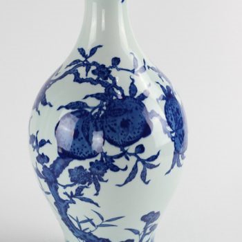 RYUU20_仿古景德镇复古陶瓷器花瓶手绘青花寿桃橄榄瓶 花瓶花插