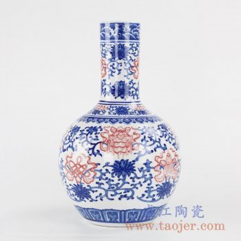 RYXP04_景德镇青花斗彩缠枝莲天球瓶花瓶陶瓷摆设品家居陈设