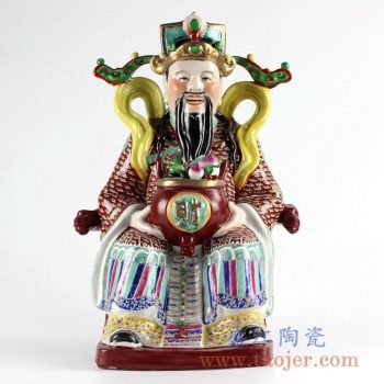 RYXZ14_景德镇仿古手绘粉彩雕塑人物财神爷摆件 雕像陈设