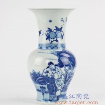 RZCC06_景德镇仿古青花手绘人物山水寿桃花瓶花菇花艺装饰花器摆件