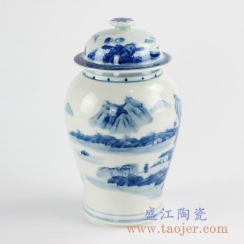 RZCC11_景德镇手绘青花将军罐茶叶罐 罐子陶瓷盖罐储物罐家居装饰摆件