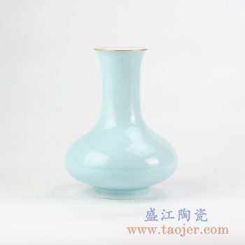 RZJR05_青釉描金口扁肚花瓶花插创意陶瓷花器艺术摆件简约景德镇