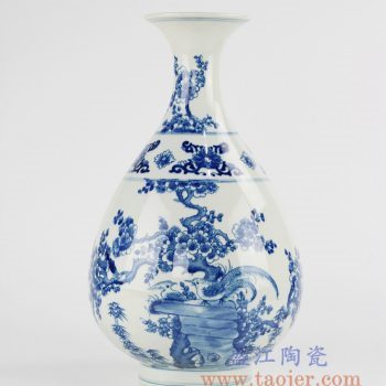 RZJp02_手绘青花花鸟梅花玉壶春花瓶花插简约现代家居景德镇