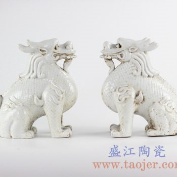 RZKC04景德镇陶瓷仿古纯白瓷麒麟动物雕塑摆件家居装潢雕塑瓷店面陈设装饰