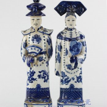 RZKC14_青花古代宫廷人物皇帝皇后雕塑摆件 陈设装饰 清代人物雕塑陶瓷 家居装饰