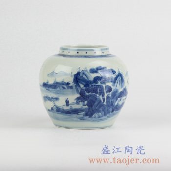 RYCZ11_青花手绘山水人物花瓶花插陶瓷罐景德镇艺术摆件景德镇