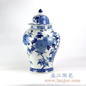 RYLU128 手绘青花 花朵 花卉 将军罐储物罐花瓶花插家居摆件品景德镇