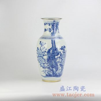 RYLU33-B_青花描金边花鸟花瓶花插艺术家居摆件品