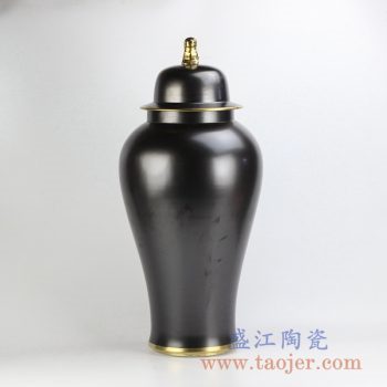 RYNQ200-C_颜色釉亚光黑色镀金边将军罐花瓶花插家居艺术摆件