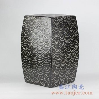 RYNQ204_颜色釉鱼纹四边形方形凳凉墩陶瓷凳花园凳摆件